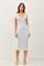 Blue Striped Square Neck Short Sleeve Midi Dress