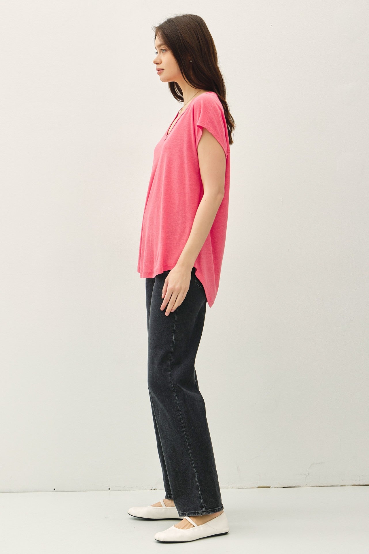 Fuchsia V-Neck Top