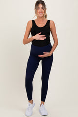 Navy Ribbed Maternity Leggings