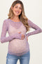 Lavender Ditsy Floral Print Mesh Cabbage Hem Maternity Top
