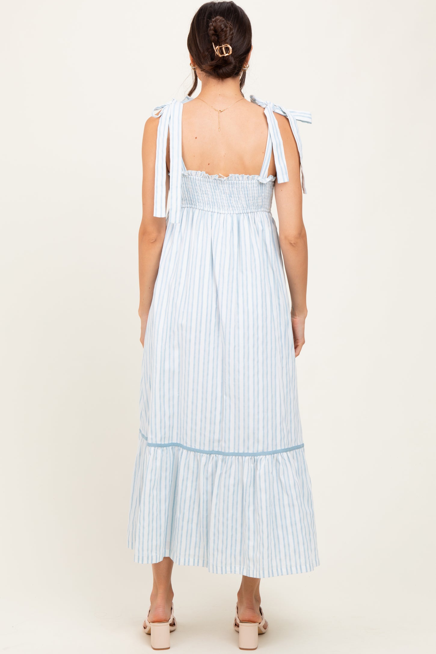 Ivory Striped Bow-Tie Maxi Dress