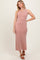 woman wearing a dusty rose sleeveless ribbed maxi dress and brown slide sandals