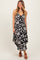 Black Tropical Floral Front Cinch Tie Midi Dress