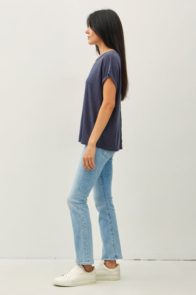 Charcoal Linen Blend Short Sleeve Tee