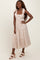 Beige Printed Tie Strap Tiered Midi Dress