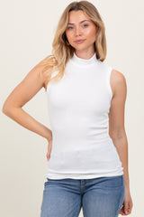 Ivory Striped Ribbed Mock Neck Sleeveless Maternity Top