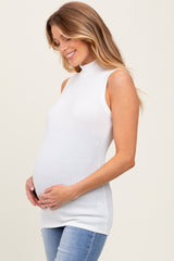 Ivory Striped Ribbed Mock Neck Sleeveless Maternity Top