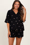 Black Floral Embroidered Top And Shorts Maternity Set