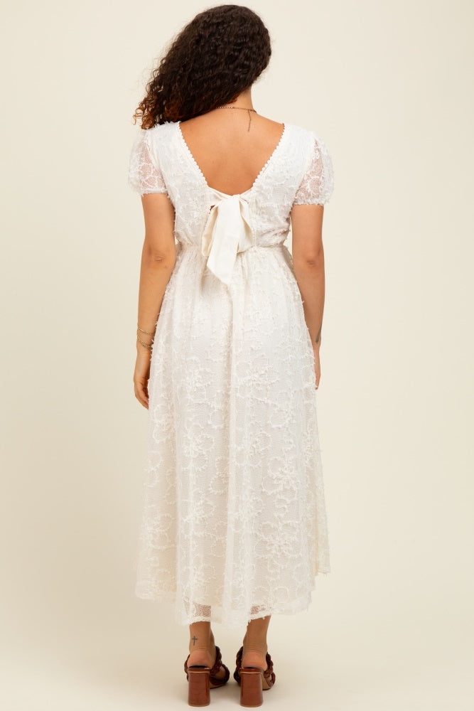 Cream Embroidered Lace Cutout Maternity Midi Dress