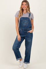 Navy Blue Barrel Leg Rolled Cuff Maternity Overall