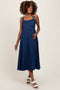 Navy Denim Sleeveless Bow Detail Maternity Midi Dress