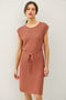 Light Rust Waffle Knit Sash Tie Short Sleeve Dress