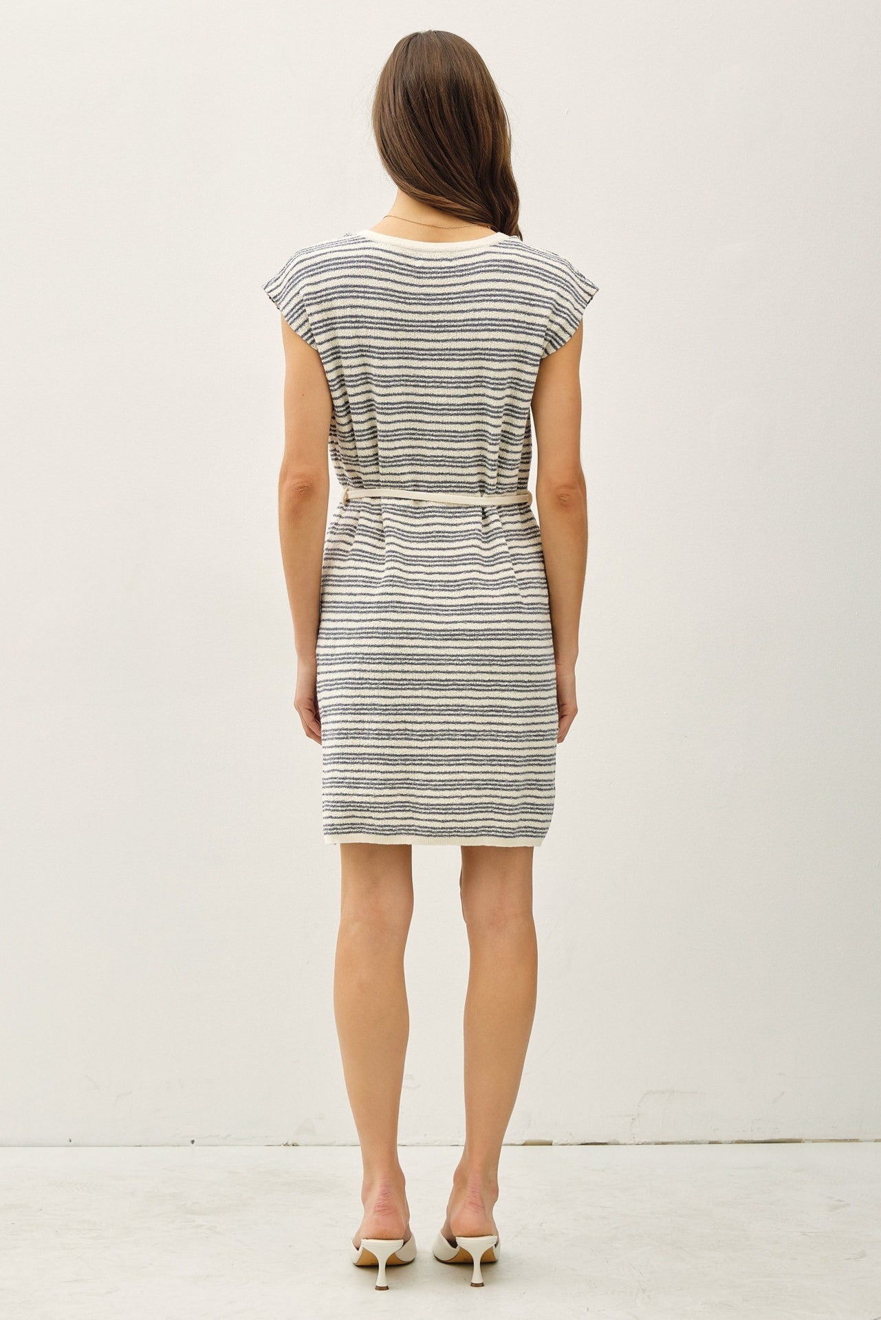 Blue Striped Knit Sash Tie Dress