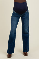 Navy Raw Hem Slim Wide Leg Maternity Jeans
