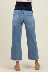 Blue Raw Hem Cropped Slim Wide Leg Maternity Jeans