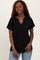Black Ribbed Notched Neckline Top