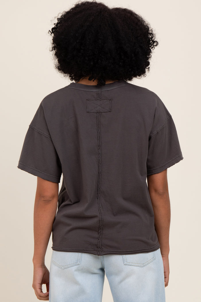 Black Boxy Raw Edge Short Sleeve Tee