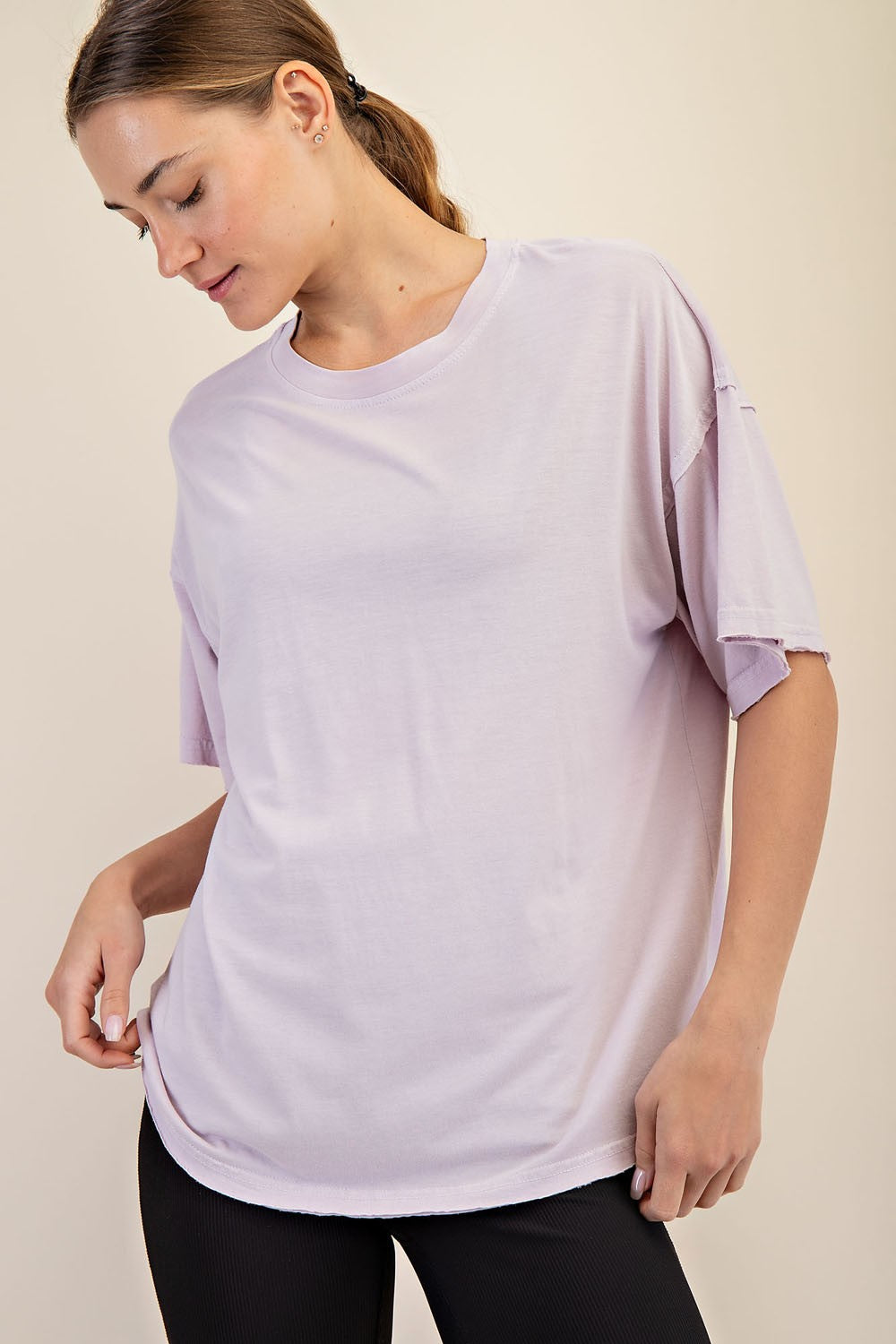 Lavender Boxy Raw Edge Maternity Short Sleeve Tee