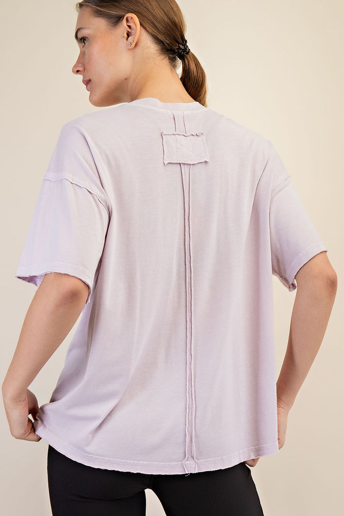 Lavender Boxy Raw Edge Short Sleeve Tee