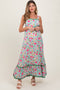 Blue Floral Contrast Wavy Trim Maternity Maxi Dress