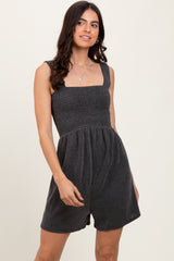 Charcoal Ribbed Smocked Bodice Maternity Romper