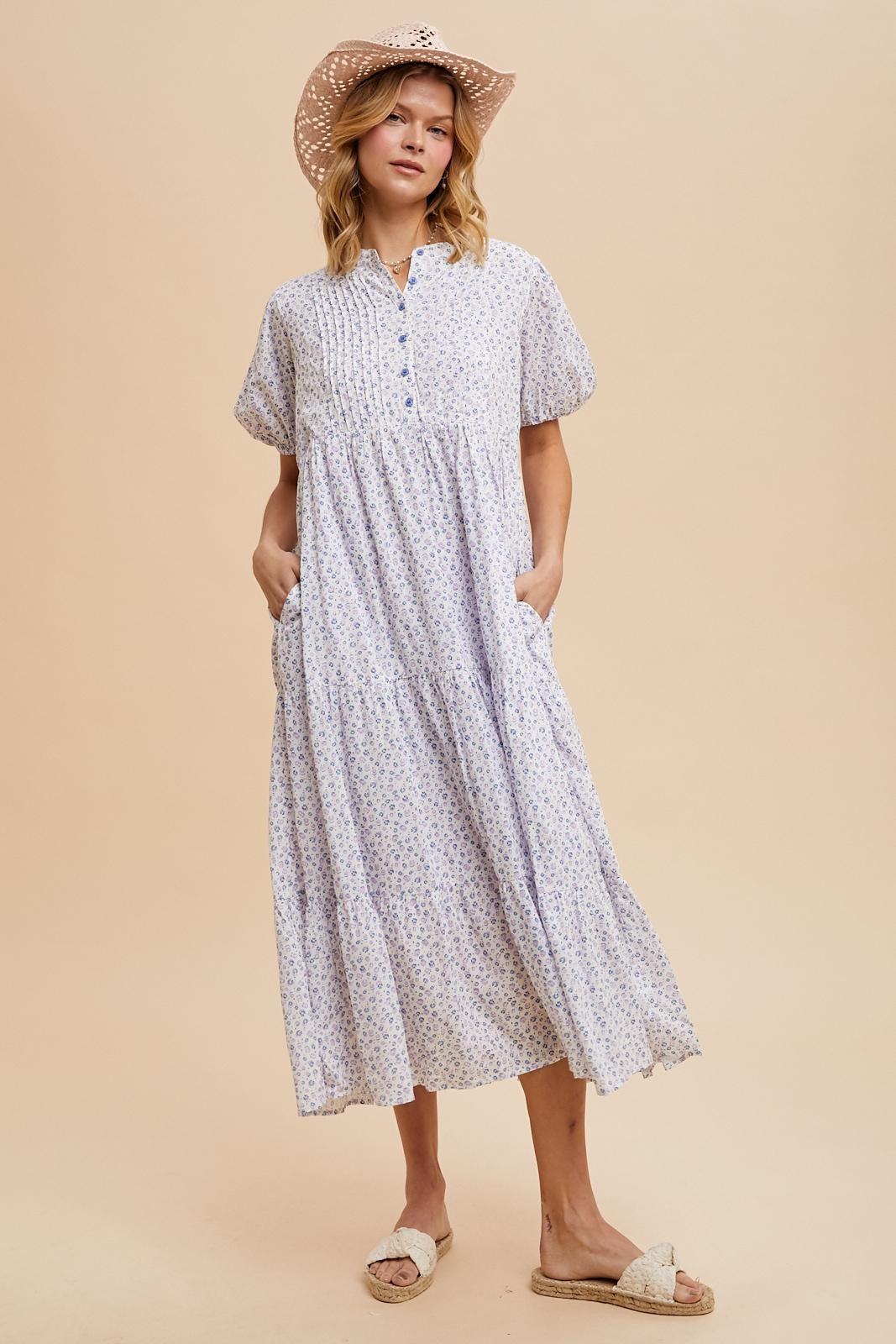 Blue Iris Floral Button Maternity Maxi Dress