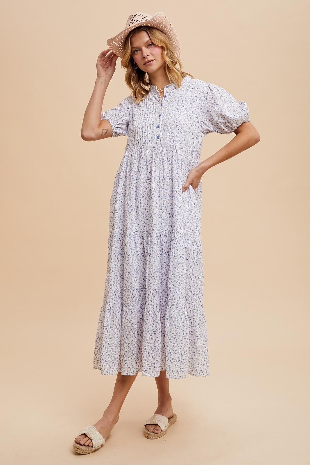 Blue Iris Floral Button Maxi Dress