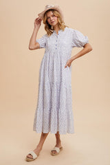 Blue Iris Floral Button Maxi Dress