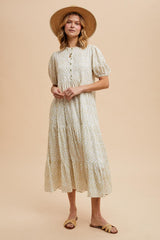 Green Iris Floral Button Maternity Maxi Dress