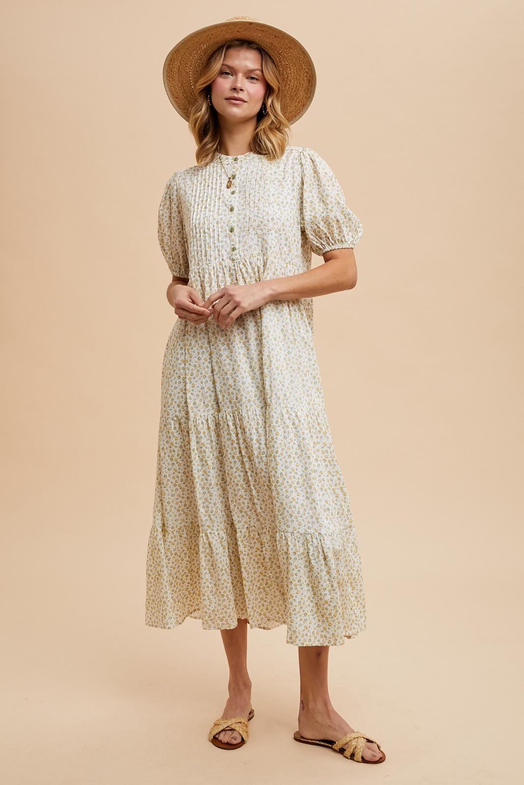Green Iris Floral Button Maxi Dress