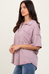 Mauve Ribbed Reverse Stitch Tunic Top