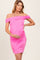 Pink Off Shoulder Ruched Maternity Mini Dress