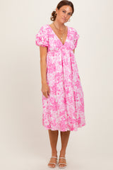 Pink Floral Woven Short Sleeve Mini Dress