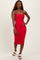 Red Button Detail Thin Strap Fitted Midi Dress