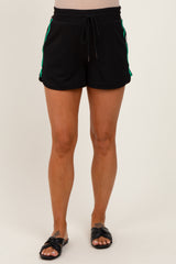 Black Drawstring Stripe Detail Maternity Shorts