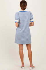 Blue Diamond Print Crochet Trim Polo Dress