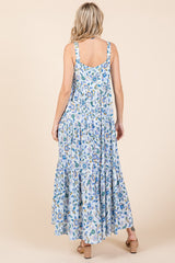 Blue Floral Sleeveless Tiered Maxi Dress