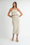 Cream Strapless Ribbed Knit Peplum Top Midi Skirt Set