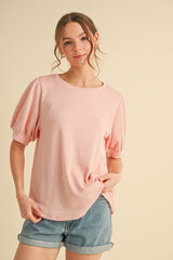 Light Pink Ribbed Puffed Sleeve Maternity Top