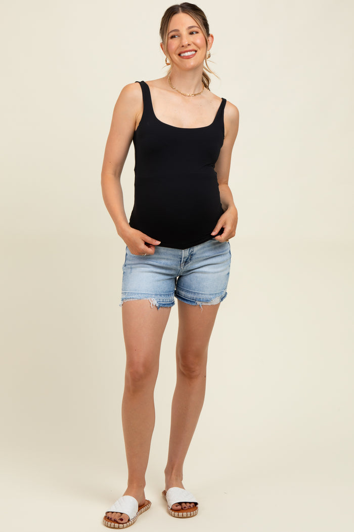 Light Blue Acid Wash Ripped Hem Maternity Jean Shorts