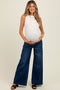 Blue Cut Hem Super Wide Leg Maternity Jeans