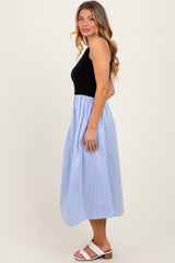 Black Sleeveless Colorblock Striped Skirt Midi Dress