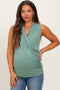 Light Olive Draped Crossover Maternity Sleeveless Top