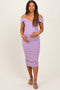 Lavender Off Shoulder Fitted Maternity Midi Dress