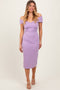 Lavender Off Shoulder Fitted Midi Dress