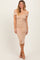Beige Off Shoulder Fitted Midi Dress