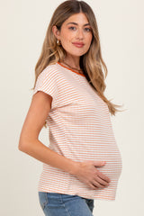 Orange Striped Knit Maternity Short Sleeve Top