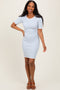 Blue Striped Ribbed Knit Short Sleeve Mini Dress