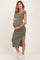 Olive Striped Off Shoulder Side Slit Maternity Midi Dress