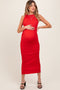 Red Textured Shoulder Detail Maternity Midi Dress